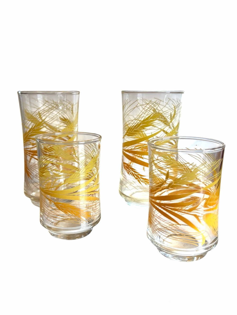 Vintage 1960’s Libbey Golden Harvest Wheat Juice Glasses 4” & 6” Set of 4 MCM